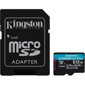 Card Kingston MicroSDXC 512GB Canvas Go! Plus, R:170/W:90MB/s, Clasa 10, UHS-I, U3, V30, A2   Adaptor - Utilizat