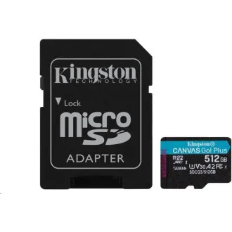 Card Kingston MicroSDXC 512GB Canvas Go! Plus, R:170/W:90MB/s, Clasa 10, UHS-I, U3, V30, A2   Adaptor - Utilizat