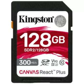 Kingston 128GB Canvas React Plus SDXC UHS-II 300R/260W U3 V90 pentru Full HD/4K/8K