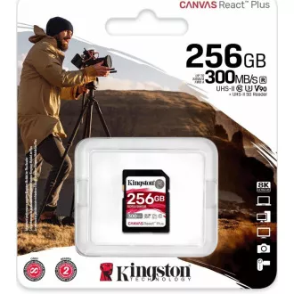 Kingston 256GB Canvas React Plus SDXC UHS-II 300R/260W U3 V90 pentru Full HD/4K/8K
