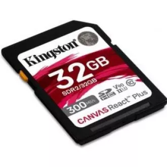 Kingston 32GB Canvas React Plus SDHC UHS-II 300R/260W U3 V90 pentru Full HD/4K/8K