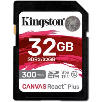 Kingston 32GB Canvas React Plus SDHC UHS-II 300R/260W U3 V90 pentru Full HD/4K/8K