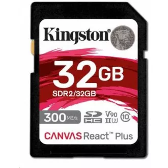 Kingston 32GB Canvas React Plus SDHC UHS-II 300R/260W U3 V90 pentru Full HD/4K/8K