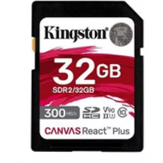 Kingston 32GB Canvas React Plus SDHC UHS-II 300R/260W U3 V90 pentru Full HD/4K/8K