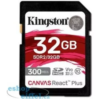 Kingston 32GB Canvas React Plus SDHC UHS-II 300R/260W U3 V90 pentru Full HD/4K/8K