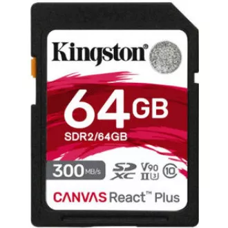 Kingston 64GB Canvas React Plus SDHC UHS-II 300R/260W U3 V90 pentru Full HD/4K/8K