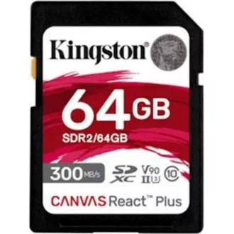 Kingston 64GB Canvas React Plus SDHC UHS-II 300R/260W U3 V90 pentru Full HD/4K/8K