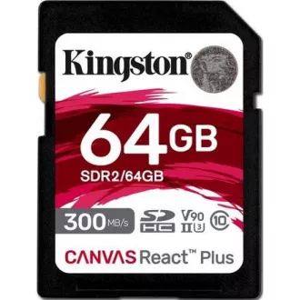 Kingston 64GB Canvas React Plus SDHC UHS-II 300R/260W U3 V90 pentru Full HD/4K/8K
