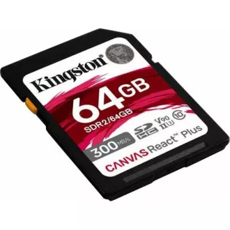 Kingston 64GB Canvas React Plus SDHC UHS-II 300R/260W U3 V90 pentru Full HD/4K/8K