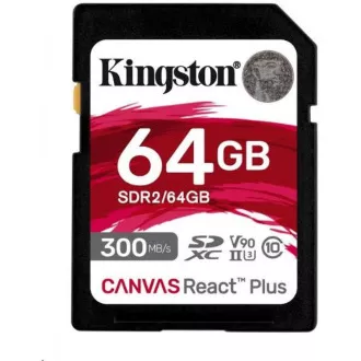 Kingston 64GB Canvas React Plus SDHC UHS-II 300R/260W U3 V90 pentru Full HD/4K/8K