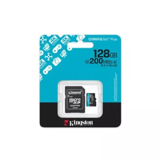 Card de memorie Kingston MicroSDXC 128GB Canvas Go! Plus, R:200/W:160MB/s, Clasa 10, UHS-I, U3, V30, A2 + Adaptor