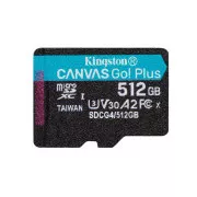 Card de memorie Kingston MicroSDXC 512GB Canvas Go! Plus, R:200/W:160MB/s, Clasa 10, UHS-I, U3, V30, A2 + Adaptor