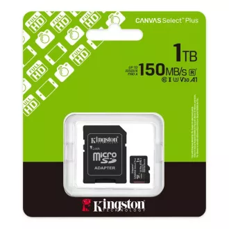 Card Kingston MicroSDXC 1TB Canvas Select Plus, U3, V30, A1, adaptor SD