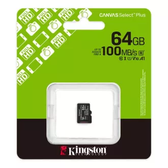 Card de memorie Kingston MicroSDXC 64GB Canvas Select Plus, U1, V10, A1