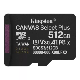 Card de memorie Kingston MicroSDXC 512GB Canvas Select Plus, U3, V30, A1