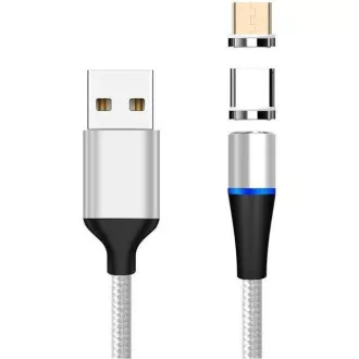 Cablu de date și încărcare PremiumCord magnetic micro USB și USB-C, 1m, argintiu Cablu de date și încărcare PremiumCord magnetic micro USB și USB-C, 1m, argintiu