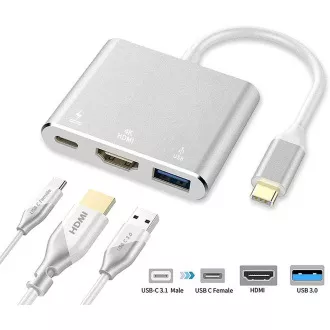PremiumCord USB-C la HDMI + USB3.0 + adaptor PD, rezoluție 4K și FULL HD 1080p