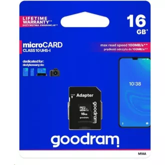 Card GOODRAM MicroSDHC 16GB M1AA, UHS-I Clasa 10, U1 + adaptor