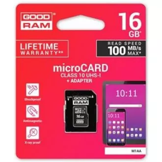 Card GOODRAM MicroSDHC 16GB M1AA, UHS-I Clasa 10, U1 + adaptor