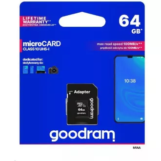 Placă GOODRAM MicroSDXC 64GB M1AA, UHS-I Clasa 10, U1 + adaptor