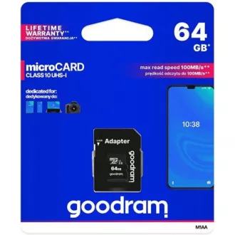 Placă GOODRAM MicroSDXC 64GB M1AA, UHS-I Clasa 10, U1 + adaptor