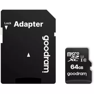 Placă GOODRAM MicroSDXC 64GB M1AA, UHS-I Clasa 10, U1 + adaptor