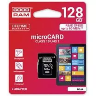 Placă GOODRAM MicroSDXC 128GB M1AA, UHS-I Clasa 10, U1 + adaptor