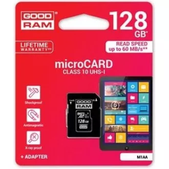 Placă GOODRAM MicroSDXC 128GB M1AA, UHS-I Clasa 10, U1 + adaptor