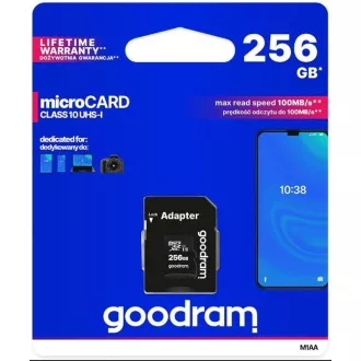 Placă microSDXC GOODRAM 256GB M1AA (R: 100 / W: 10 MB / s), UHS-I Clasa 10, U1 + Adaptor Placă microSDXC GOODRAM 256GB M1AA (R: 100 / W: 10 MB / s), UHS-I Clasa 10, U1 + Adaptor