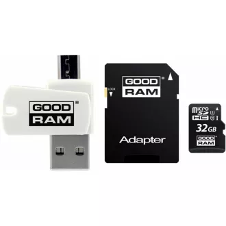 Card microSDHC GOODRAM 32GB M1A4 All-in-one (R: 100 / W: 10 MB / s), UHS-I Clasa 10, U1 + Adaptor + cititor de carduri OTG