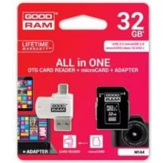 Card microSDHC GOODRAM 32GB M1A4 All-in-one (R: 100 / W: 10 MB / s), UHS-I Clasa 10, U1 + Adaptor + cititor de carduri OTG