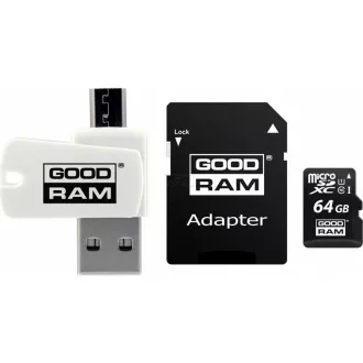 Card GOODRAM microSDXC 64GB M1A4 All-in-one (R: 100 / W: 10 MB / s), UHS-I Clasa 10, U1 + Adaptor + cititor de carduri OTG