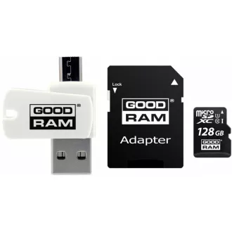 Card microSDXC GOODRAM 128GB M1A4 All-in-one (R: 100 / W: 10 MB / s), UHS-I Clasa 10, U1 + Adaptor + cititor de carduri OTG