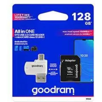 Card microSDXC GOODRAM 128GB M1A4 All-in-one (R: 100 / W: 10 MB / s), UHS-I Clasa 10, U1 + Adaptor + cititor de carduri OTG