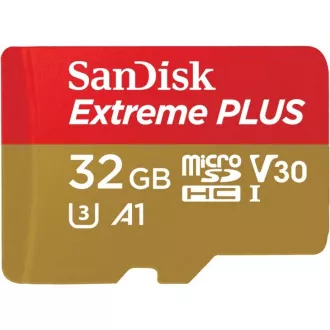 Card SanDisk MicroSDHC 32GB Extreme PLUS (10MB/s, UHS-I V30, Rescue Pro Deluxe) + adaptor