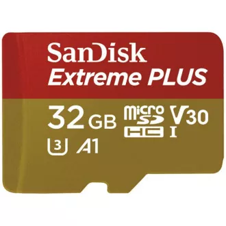 Card SanDisk MicroSDHC 32GB Extreme PLUS (10MB/s, UHS-I V30, Rescue Pro Deluxe) + adaptor