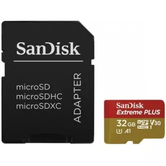 Card SanDisk MicroSDHC 32GB Extreme PLUS (10MB/s, UHS-I V30, Rescue Pro Deluxe) + adaptor