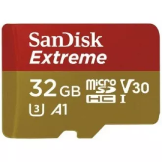 Card SanDisk MicroSDHC 32GB Extreme (100MB/s, Clasa 10 UHS-I V30, pentru camere de acțiune) + adaptor Card SanDisk MicroSDHC 32GB Extreme (100MB/s, Clasa 10 UHS-I V30, pentru camere de acțiune) + adaptor