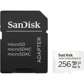 Card SanDisk MicroSDXC de 256 GB de înaltă rezistență (R:100/W:40 MB/s, Clasa 10, U3 V30) + adaptor