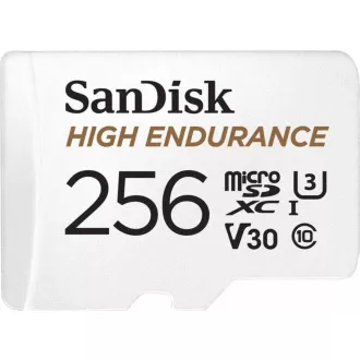 Card SanDisk MicroSDXC de 256 GB de înaltă rezistență (R:100/W:40 MB/s, Clasa 10, U3 V30) + adaptor
