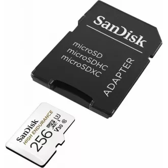 Card SanDisk MicroSDXC de 256 GB de înaltă rezistență (R:100/W:40 MB/s, Clasa 10, U3 V30) + adaptor