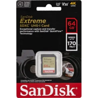 Card SanDisk SDXC 64GB Extreme (170 MB/s Clasa 10, UHS-I U3 V30) Card SanDisk SDXC 64GB Extreme (170 MB/s Clasa 10, UHS-I U3 V30)
