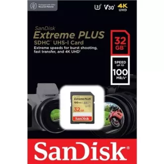 Card SanDisk SDHC 32GB Extreme PLUS (100 MB/s Clasa 10, UHS-I U3 V30)
