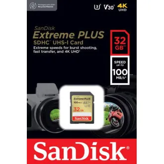 Card SanDisk SDHC 32GB Extreme PLUS (100 MB/s Clasa 10, UHS-I U3 V30) Card SanDisk SDHC 32GB Extreme PLUS (100 MB/s Clasa 10, UHS-I U3 V30)