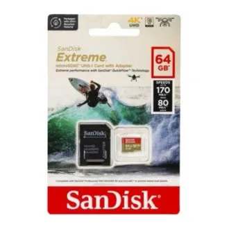 Card SanDisk micro SDXC 64GB Extreme Action Cams and Drones (170 MB/s Class 10, UHS-I U3 V30) adaptor Card SanDisk micro SDXC 64GB Extreme Action Cams and Drones (170 MB/s Class 10, UHS-I U3 V30) adaptor