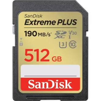 Card SanDisk SDXC 512GB Extreme PLUS (R 190 MB/s W130 MB/s Clasa 10, UHS-I U3 V30)