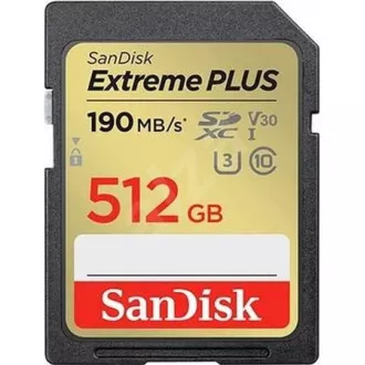 Card SanDisk SDXC 512GB Extreme PLUS (R 190 MB/s W130 MB/s Clasa 10, UHS-I U3 V30)