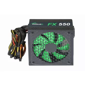 EVOLVEO FX 550, sursă de alimentare ATX de 550 W, 14 cm, silențioasă, 80+ Alb, garanție 3 ani, negru
