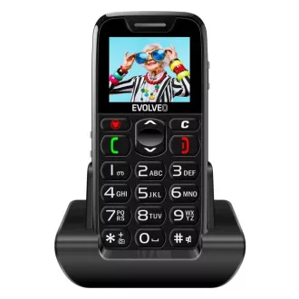 EVOLVEO EasyPhone, telefon mobil pentru seniori cu suport de încărcare, negru