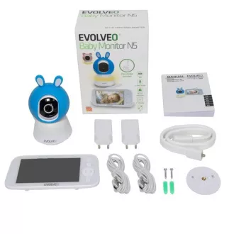 EVOLVEO Baby Monitor N5, Set de monitorizare video pentru bebeluși cu supraveghere la 360°, comunicare bidirecțională și cântece de leagăn, Albastru EVOLVEO Baby Monitor N5, Set de monitorizare video pentru bebeluși cu supraveghere la 360°, comunicare bidirecțională și cântece de leagăn, Albastru